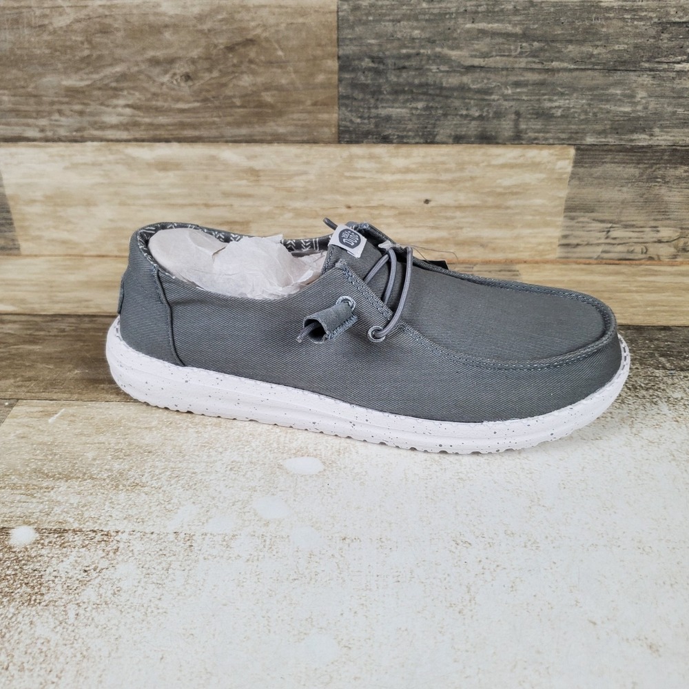 HEY DUDE Wendy Stretch Canvas Womens Loafer Sz 7 Monument Gray Slip On Comfort